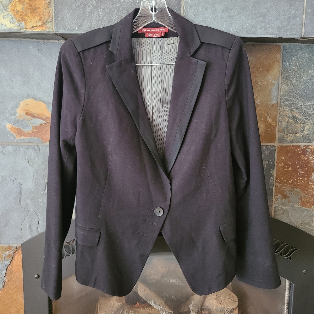 Comptoir Des Cotonniers Single Breasted Black Wool Blazer Jacket size 10 US